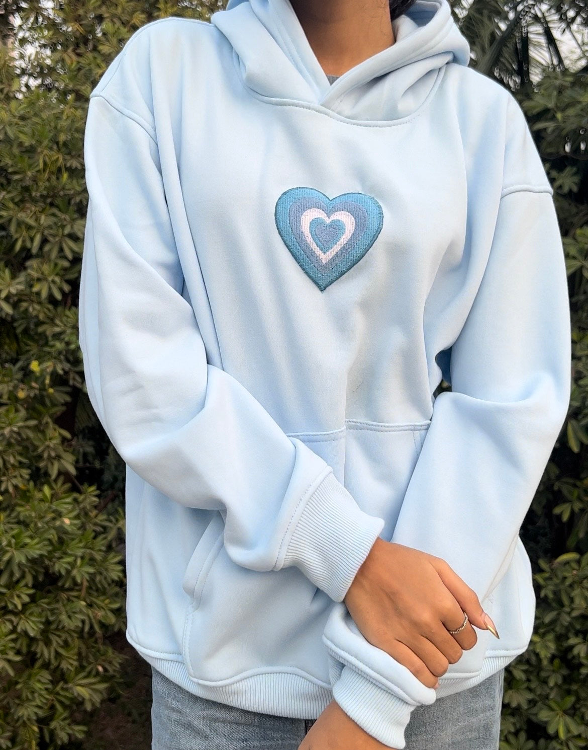 BLUE HEART PATCH HOODIE
