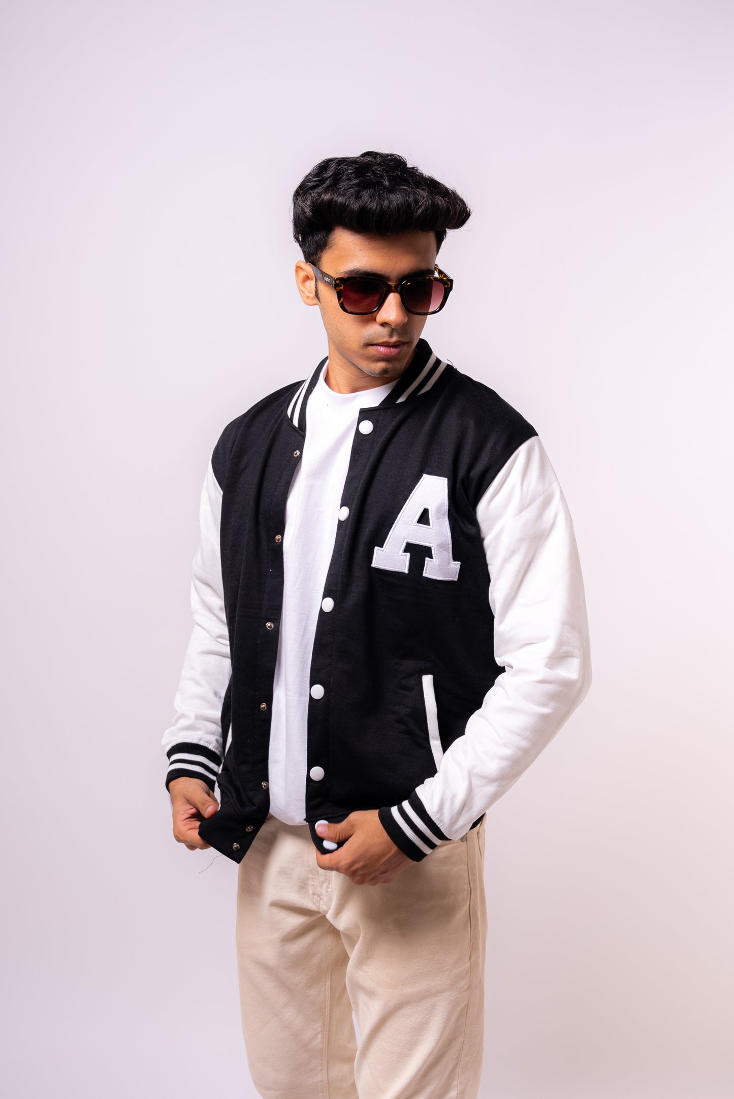 BLACK LETTER MAN VARSITY JACKET