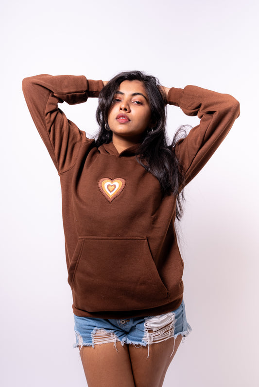 BROWN HEART PATCH HOODIE