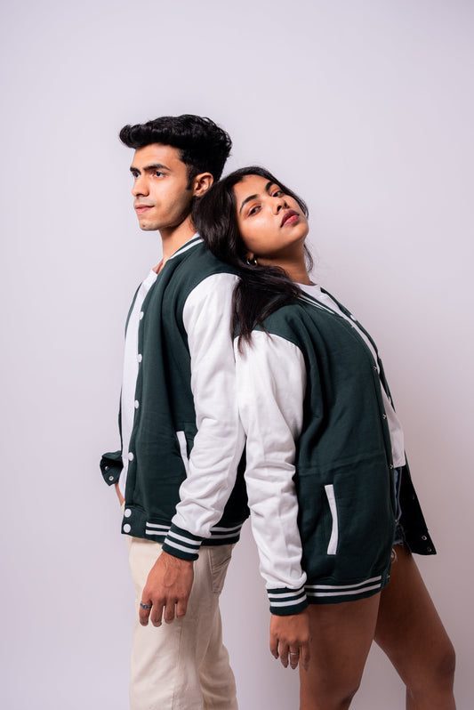 GREEN PLAIN VARSITY JACKET