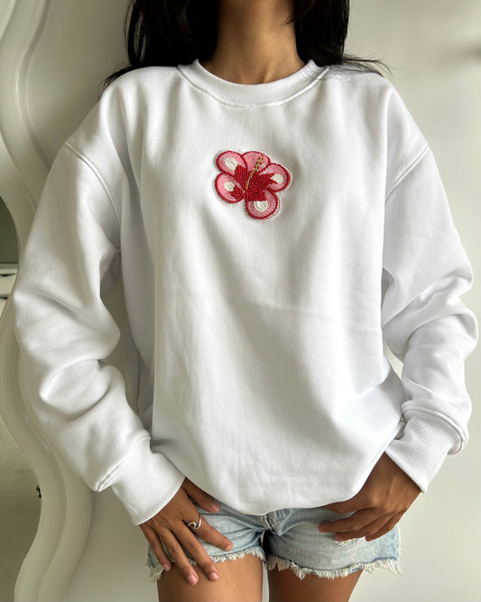 HIBISCUS BEADED SWEATSHIRT