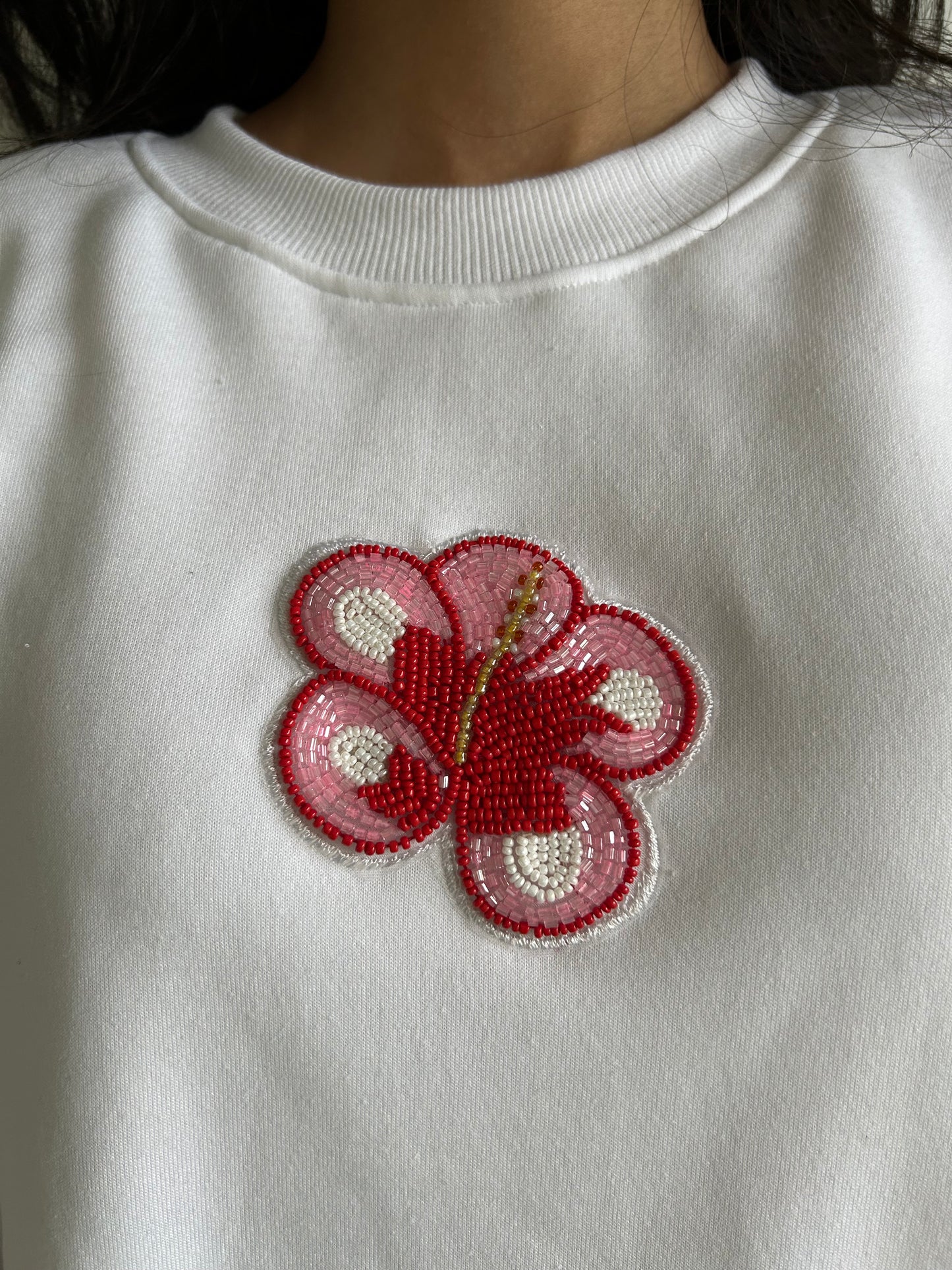 HIBISCUS BEADED SWEATSHIRT