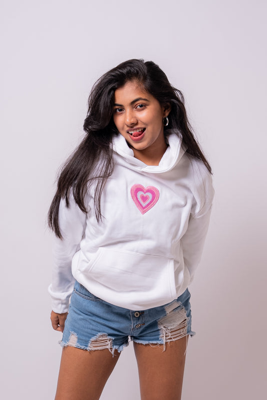 WHITE HEART PATCH HOODIE